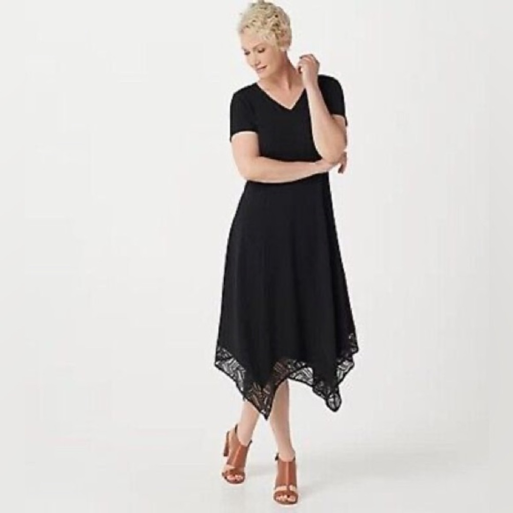 H by Halston black cotton mix dress with lace bottom detail